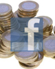 Bild: Das kleine F des Facebook-Logos mit blauem, transparentem Hintergrund liegt auf sechs unordentlich gestapelte Ein-Euro-Münzen. Grafik: Frank Hoffmann 
